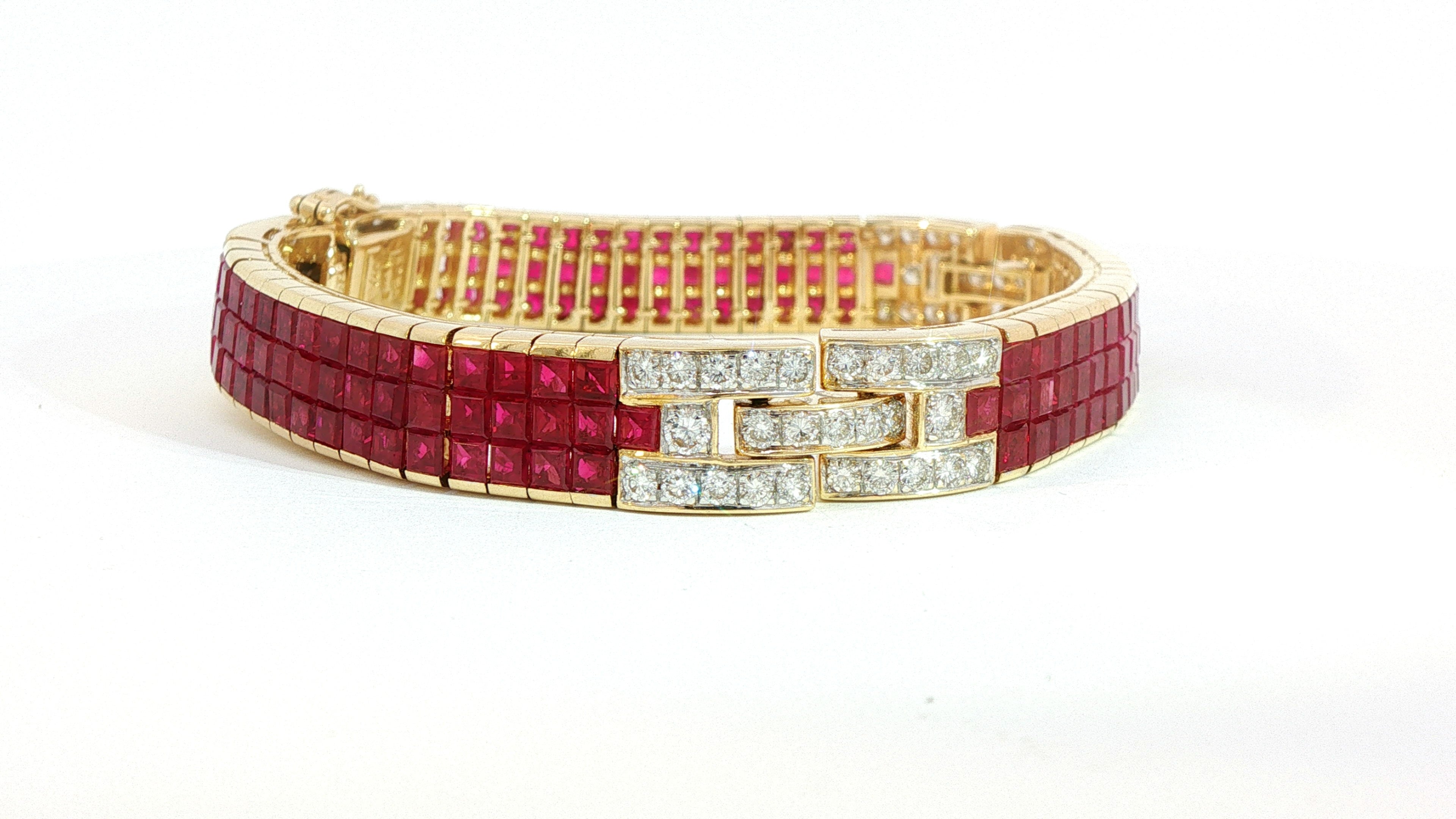 18 karat yellow gold diamond and ruby bracelet