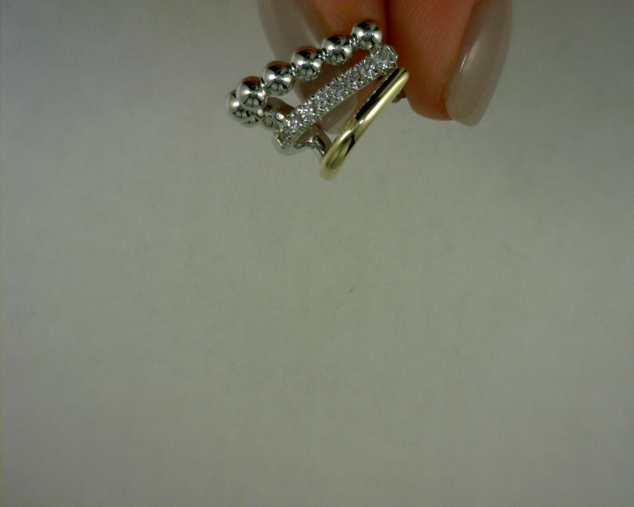 #S2147647 STERLING SILVER AND 14KT YELLOW GOLD BUJUKAN AND WHITE SAPPHIRE ROW J HOOP