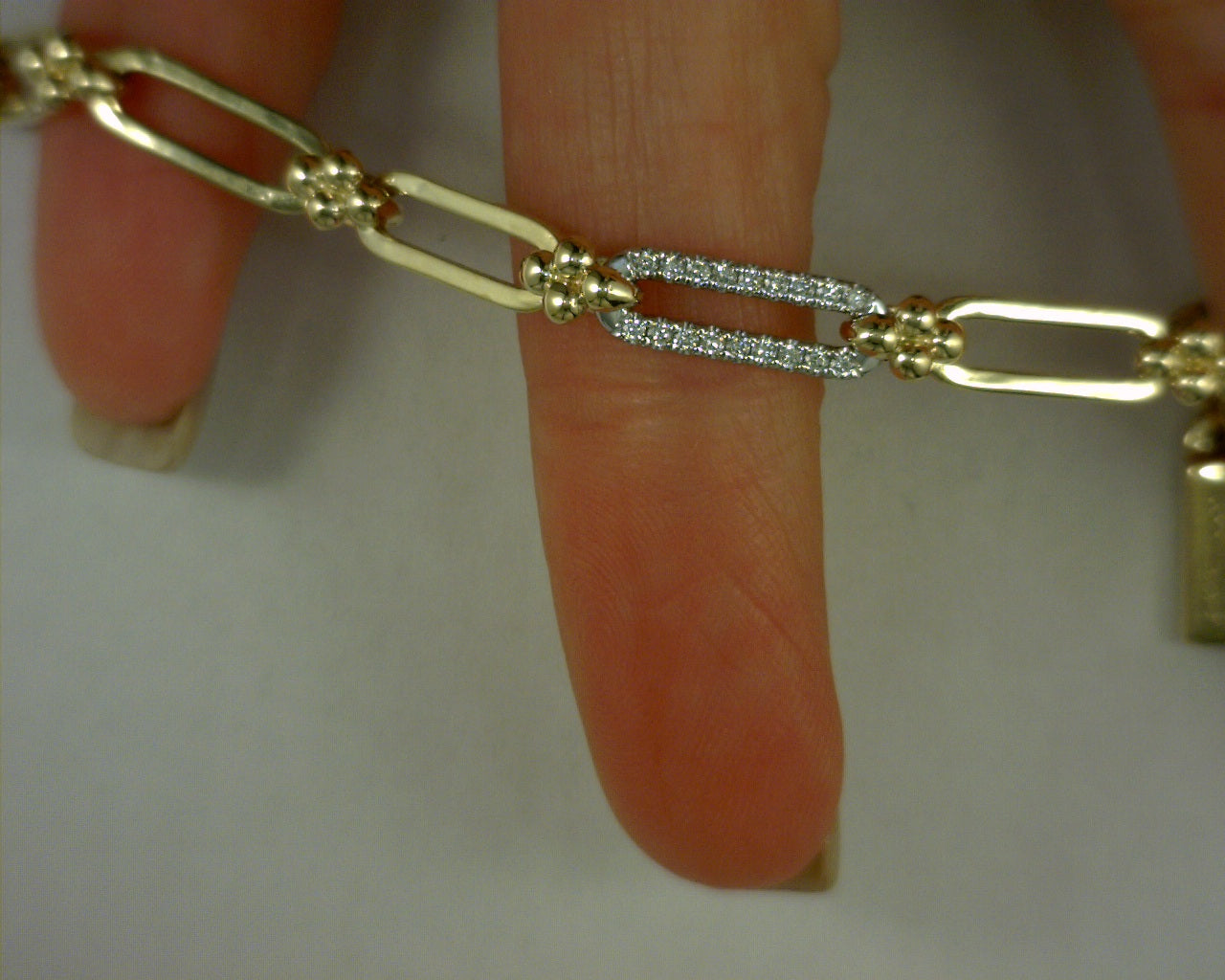14 K YELLOW AND WHITE GOLD BUJUKAN AND DIAMOND LINK CHAIN #S2166635