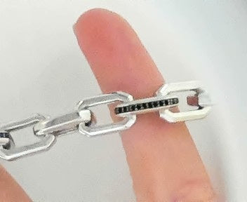 .925 sterling silver mens chain bracelet with black spinel stones