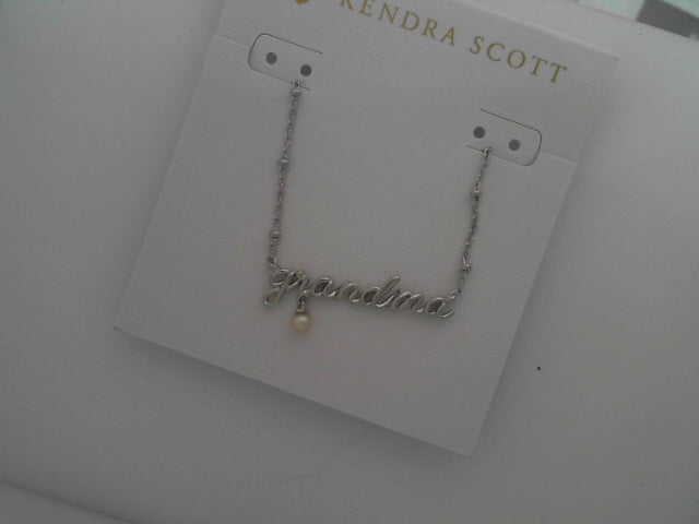 Grandma Script Pendant Necklace Rhod White Pearl