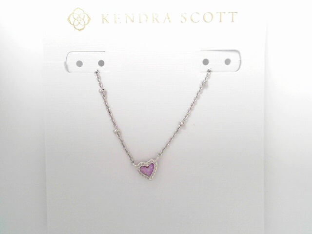 Kendra Scott Mini Ari Hear Necklace Rhodium Bubblegum Pink Opal