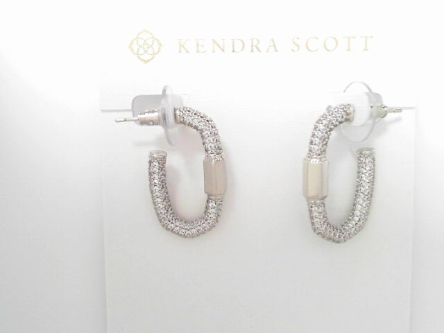 Kendra Scott Emery Hoop Earrings Rhodium White Crystal