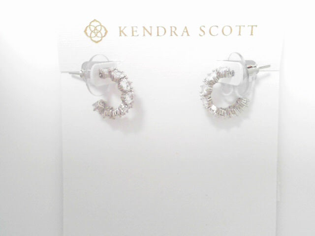 Kendra Scott Cailin Crystal Huggie Earrings Rhodium Metal White CZ