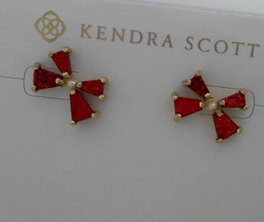 Blair Bow Small Stud Earring Gld Bright Red Drusy