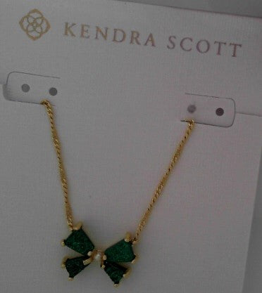 Blari Bow Sm Pendant Necklace Gld Emerald Drusy