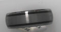 Domed Tungten RIng, Brushed Center 2 Black Lines polished sides 8MM Size 10