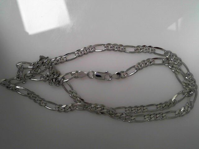 Sterling Silver Rhodium Finish 4.5mm Figaro Chain 22"