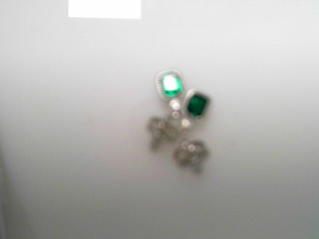 Simulated Emerald/Diamond Earrings