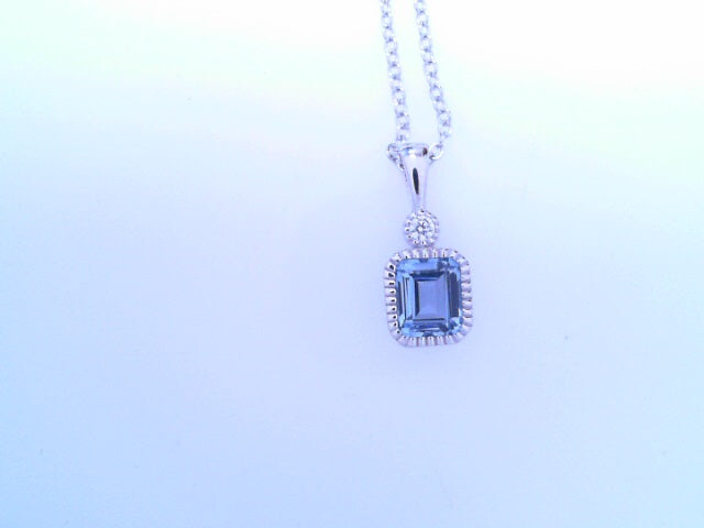 Lafonn Simulated Diamond/Aquamarine Pendant .91ctw SS 20"