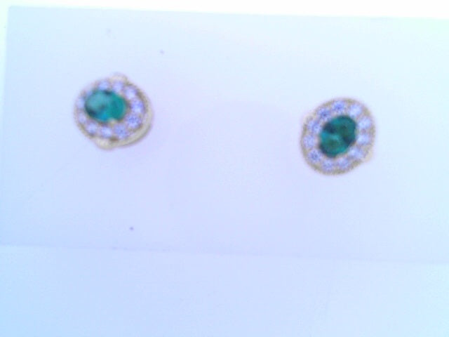 Lafonn Simulated Emerald/Diamond Earrings .52ctw SS GPlated
