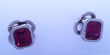 Simulated Diamond with Lab Grown Ruby Earrings
