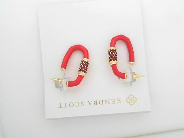Emery enamel hoop earringsgold red mix
