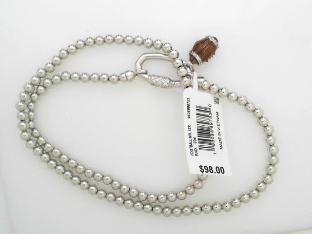 Football metal strand rhodium necklace