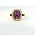 14 K YELLOW GOLD RING WITH 2.40 AMETHYST CENTER AND 0.36 VANILLA AND CHOCLATE DIAMONDS DIAMONDS