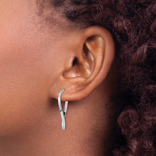 Leslie's 10K White Gold Polished Oval Hinged Hoop Earrings - Image 3