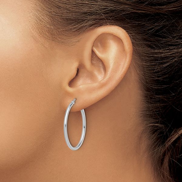 Leslie's 10K White Gold Polished Hinged Hoop Earrings - Image 3