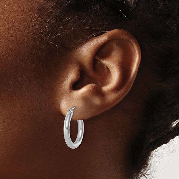 Leslie's 10K White Gold Polished Hinged Hoop Earrings - Image 3