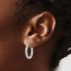 Leslie's 10K White Gold Polished Hinged Hoop Earrings - Image 3