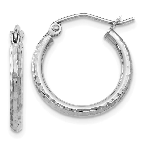 Leslie's 10K White Gold D/C Hinged Hoop Earrings