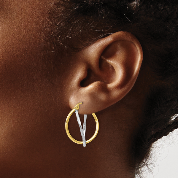 Leslie's 10K Two-Tone Hinged Hoop Earrings - Image 3