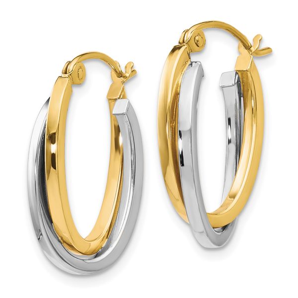 Leslie's 10K Two-Tone Polished Hinged Hoop Earrings - Image 2