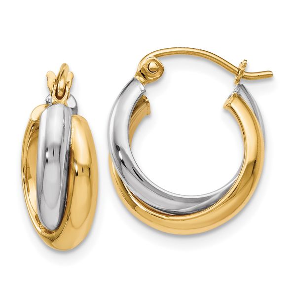 Leslie's 10K Two-Tone Polished Hinged Hoop Earrings
