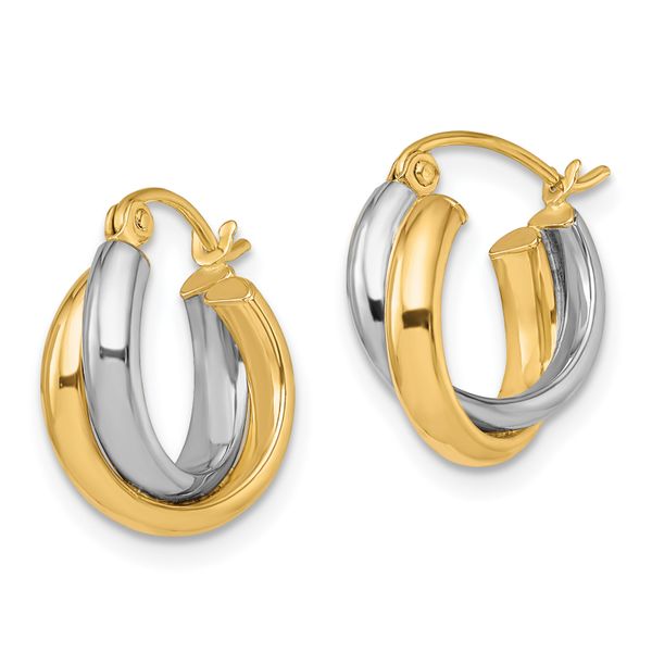 Leslie's 10K Two-Tone Polished Hinged Hoop Earrings - Image 2