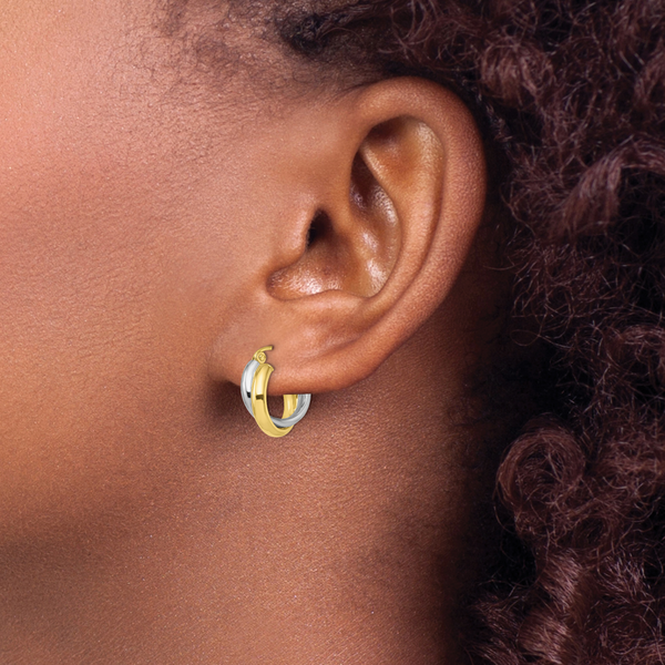 Leslie's 10K Two-Tone Polished Hinged Hoop Earrings - Image 3