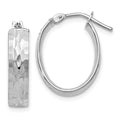 Leslie's 10K with White Rhodium Plating Polished and Diamond-cut Oval Hinged Hoop Earrings