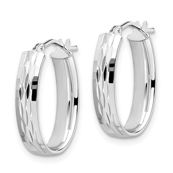 Leslie's 10K with White Rhodium Plating Polished and Diamond-cut Oval Hinged Hoop Earrings - Image 2