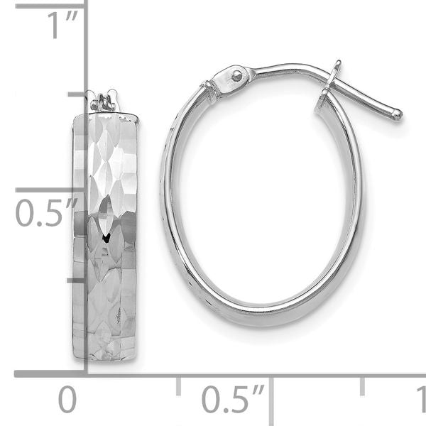 Leslie's 10K with White Rhodium Plating Polished and Diamond-cut Oval Hinged Hoop Earrings - Image 3