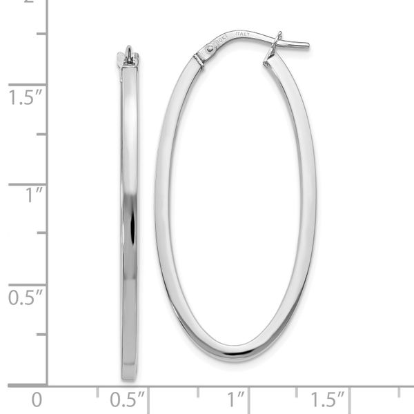Leslie's 10K White Gold Polished Oval Hinged Hoop Earrings - Image 3