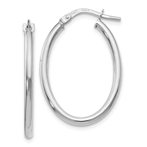 Leslie's 10K White Gold Polished Oval Hinged Hoop Earrings
