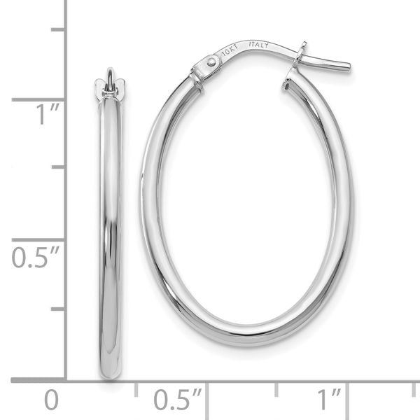 Leslie's 10K White Gold Polished Oval Hinged Hoop Earrings - Image 3
