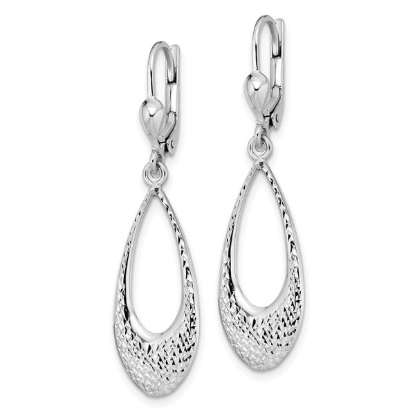 Leslie's 10K White Gold Polished and D/C Leverback Earrings - Image 2