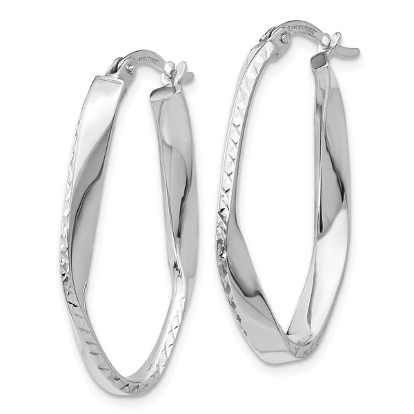 Leslie's 10K White Gold Polished and D/C Oval Hoop Earrings - Image 2