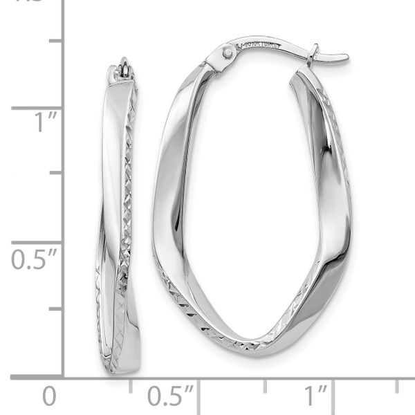 Leslie's 10K White Gold Polished and D/C Oval Hoop Earrings - Image 4