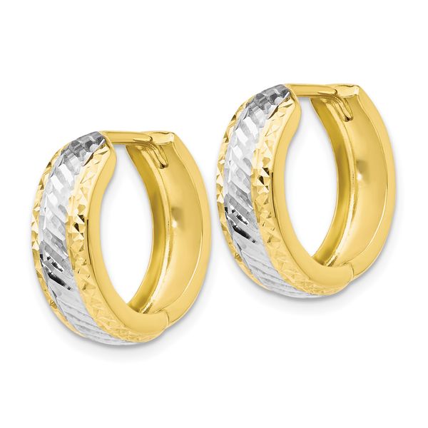Leslie's 10K w/White Rhodium Polished and D/C Hoop Earrings - Image 2