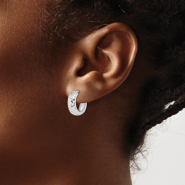 Leslie's 10K White Gold Polished and D/C Hoop Earrings - Image 4