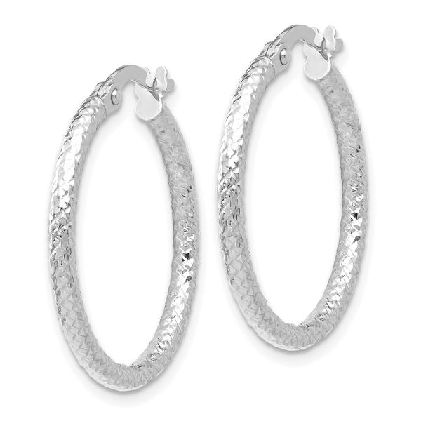 Leslie's 10K White Gold Polished and Textured Hinged Hoop Earrings - Image 2
