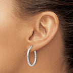 Leslie's 10K White Gold Polished and Textured Hinged Hoop Earrings - Image 3