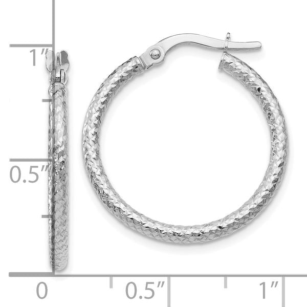 Leslie's 10K White Gold Polished and Textured Hinged Hoop Earrings - Image 4