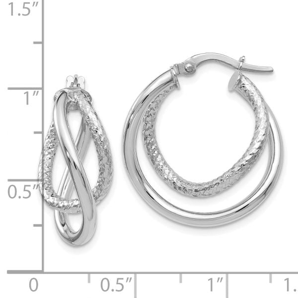 Leslie's 10K White Gold Polished and Textured Fancy Hoop Earrings - Image 2
