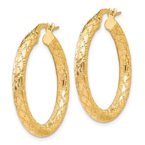 10K Polished and Textured Hinged Hoop Earrings - Image 2