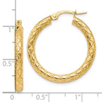 10K Polished and Textured Hinged Hoop Earrings - Image 4