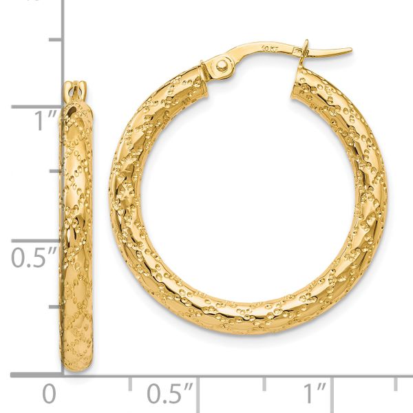10K Polished and Textured Hinged Hoop Earrings - Image 4
