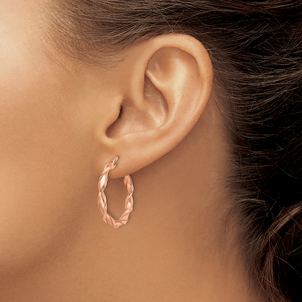 Leslie's 10K Rose Gold Polished Twisted Hoop Earrings - Image 4