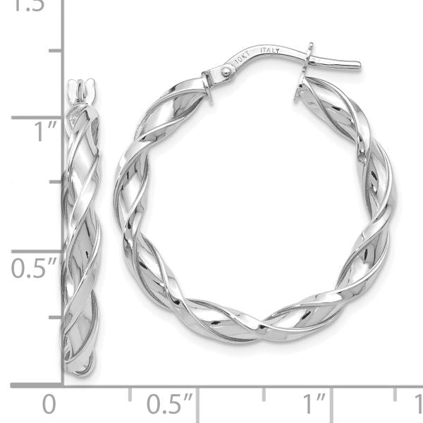 10K White Gold Polished Twisted Hoop Earrings - Image 4