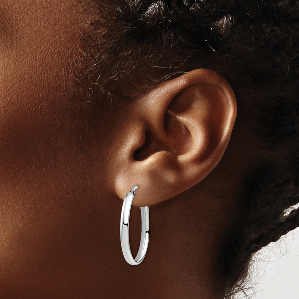Leslie's 10K White Gold Polished Oval Hoop Earrings - Image 4